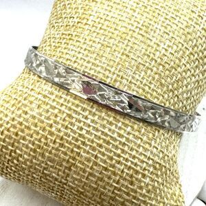 Sterling Silver Bangle Bracelet Vintage Textured Hammered Flat 2.5” Diam 7.85g